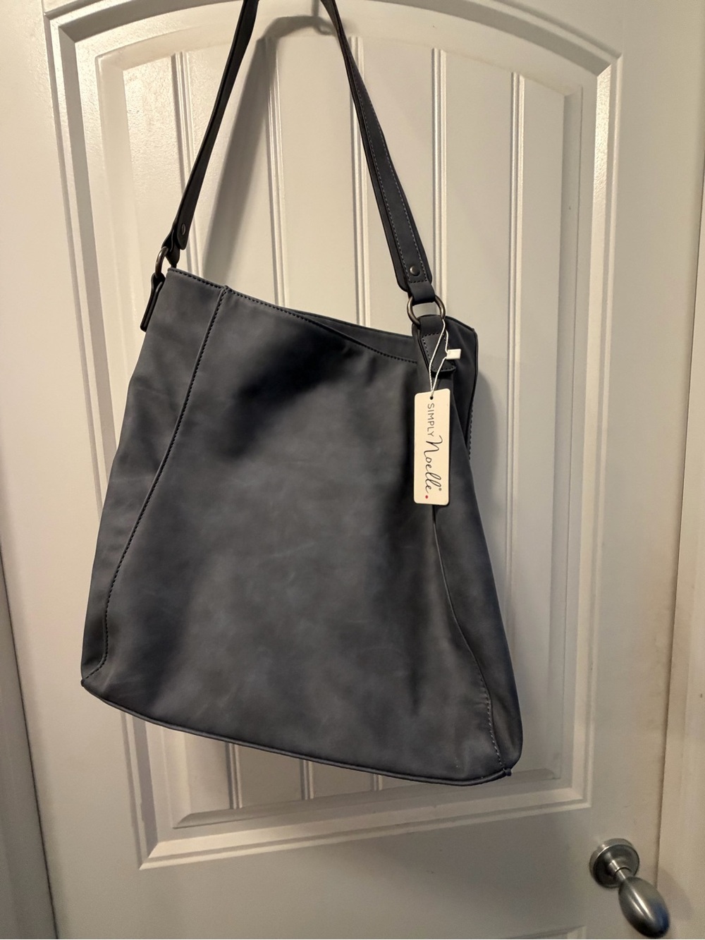 Simply Noelle Slate Blue Faux-Leather Shoulder Tote
